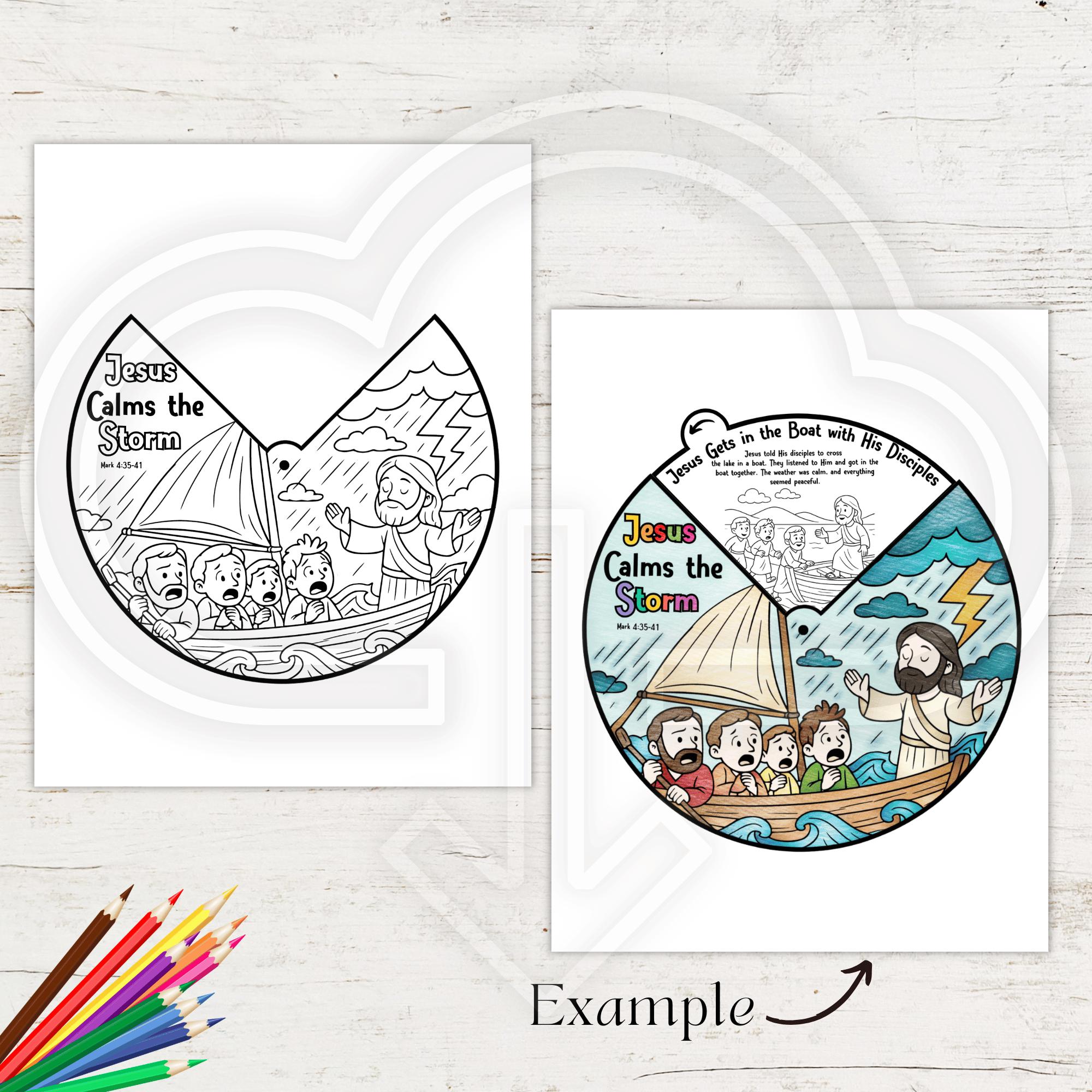 Jesus Calms the Storm - Coloring Wheel | Bible Activity for Kids ...