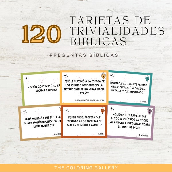 120 Tarjetas de Trivia de la Biblia ESPAÑOL / Preguntas de Trivia Bíblica / Curiosidades de la Biblia / Juegos Bíblicos / Juegos Cristianos