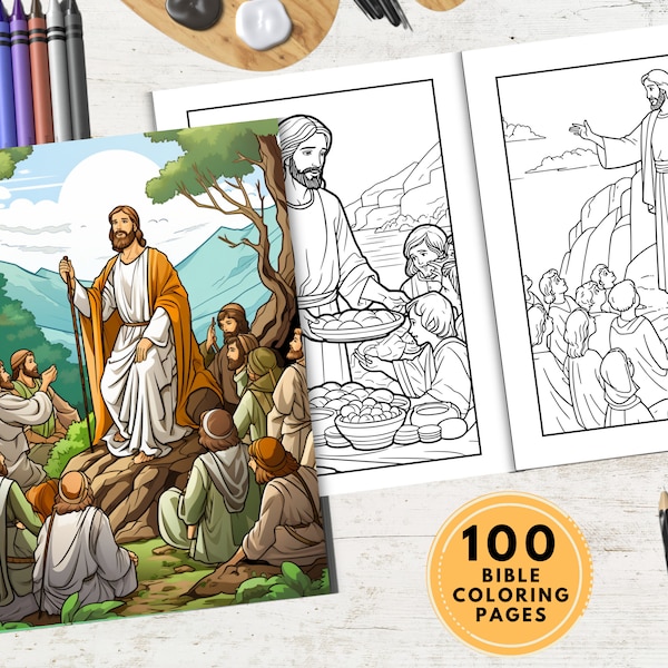 100 Bible Coloring Pages / Bible Coloring Book / Christian Coloring Book / christian printable / sunday school / digital download