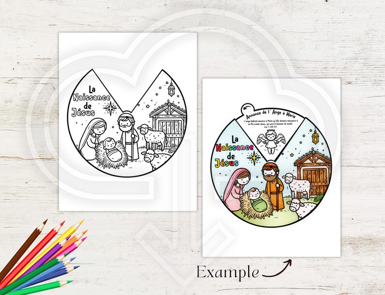 The Birth of Jesus Coloring Wheel in FRENCH, Nativity Story Coloring ...