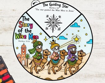 The Story of the Wise Men Coloring Wheel | Christian Craft for Kids | Sunday School Bible Activity Printable | Printable New Year’s Craft
