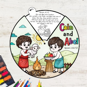 Kain und Abel Malscheibe | Bibelgeschichtenaktivität für Kinder | Christliche Sonntagsschule Handwerk | Bibellektion bedruckbar, Kinderbibel