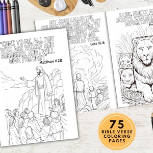 Libro para colorear de la Biblia de 75 versículos, páginas para colorear de versículos de la Biblia, libro para colorear basado en la fe, libro para colorear cristiano para niños.