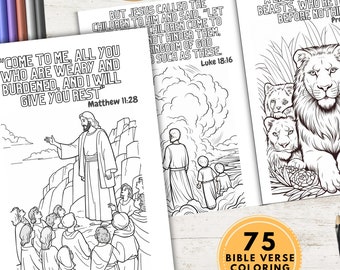 75 verse Bible coloring book, Bible verse coloring pages, faith based coloring book, Christian coloring book for kids.