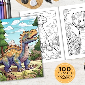 100 impresionantes páginas para colorear de dinosaurios para niños imprimibles / Páginas para colorear de dinosaurios / Actividad de dinosaurios / ¡Descarga digital instantánea!