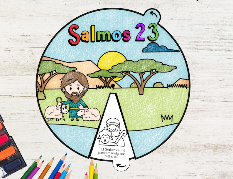 Psalm 23 Coloring Wheel IN SPANISH, Jesus Coloring Wheel, Printable ...