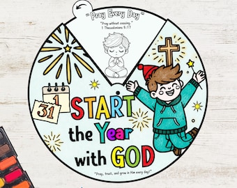 Start the Year with God Coloring Wheel | Christian New Year’s Craft for Kids | Sunday School Bible Activity Printable | New Year Prayer