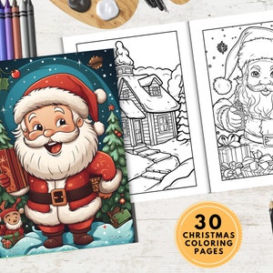 Christmas Big Bundle Coloring Book, Printable Xmas Santa Claus Coloring Pages, Grayscale Christmas Coloring Book for Adults and Kids