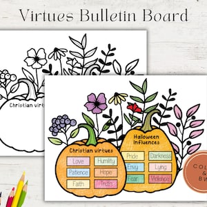 Virtues Bulletin Board | Pumpkin craft | Sunday School Lesson | Kids | Bible Activity | Sunday School | Coloring Pumpkin | Halloween