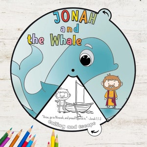 Jonah and the Whale Coloring Wheel | Bible Story Wheel | Printable Bible Activity | Kids Bible Lesson | Sunday School | Bible Activity