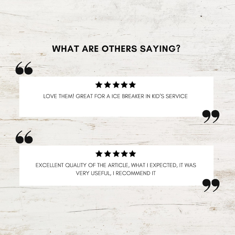 May include: Image features customer reviews with the text "WHAT ARE OTHERS SAYING?" and two testimonials. Each review includes a five-star rating and positive feedback about the product's quality and usefulness.