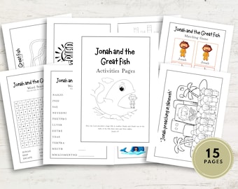 Jonah and the Great Fish Activities Pages, Jonah Story for kid, Sunday school craft, Jonah and the Great Fish, Printable,  Activity Pack