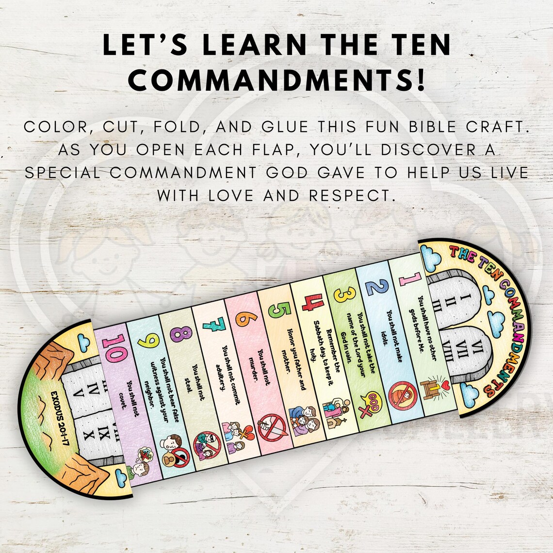 Ten Commandments Folding Surprise Bible Craft, Bible Lesson for