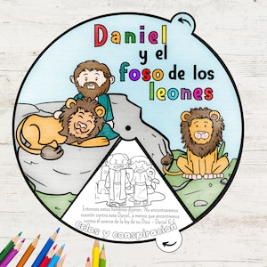 Kleurwiel Daniel en de leeuwenkuil IN HET SPAANS| Bijbelverhalenwiel | Afdrukbare bijbelactiviteit | Bijbelles voor kinderen | Zondagsschool | Bijbel