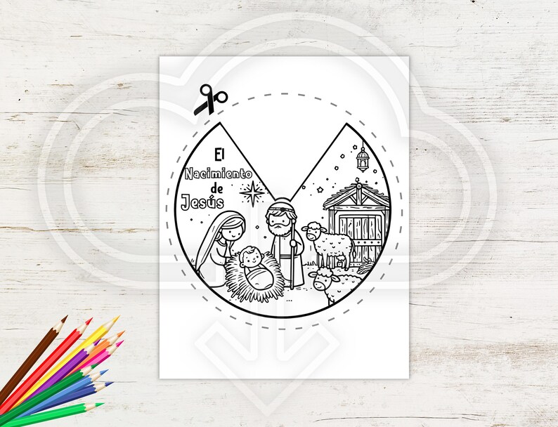 Rueda para colorear del nacimiento de Jesús en español, Rueda para ...
