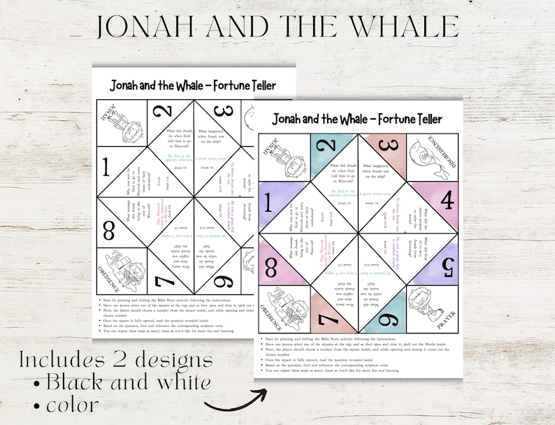 Jonah and the Whale Bible Story Fortune Teller Cootie Catcher Paper ...