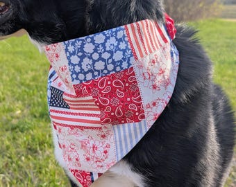 Red, White, and Blue Double Sided Scrunchie Dog Bandana
