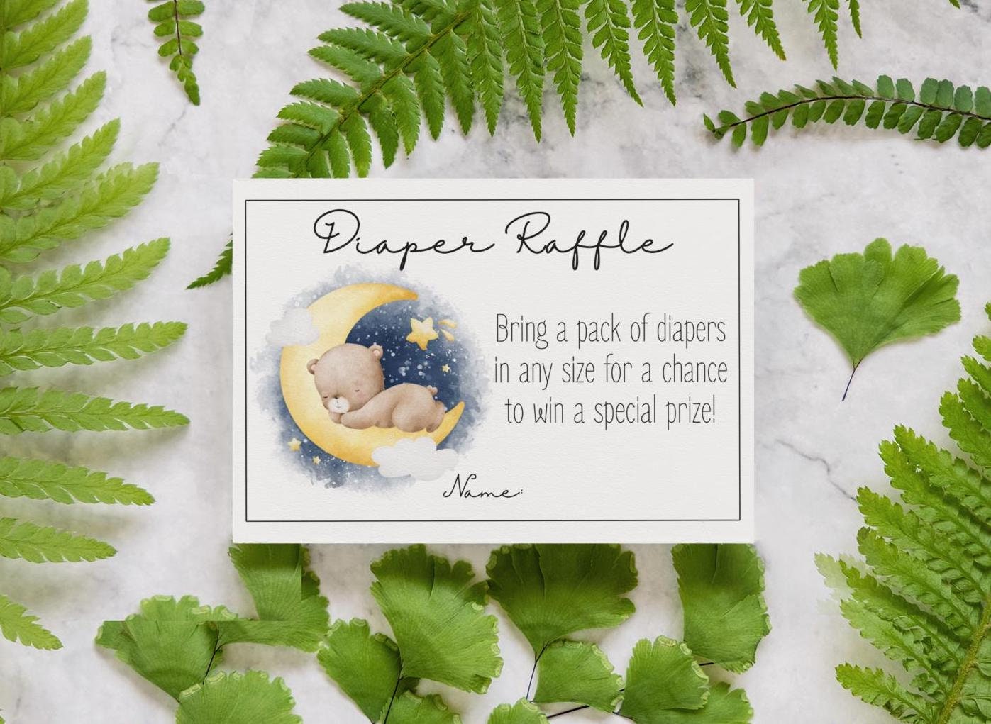 Moon and Stars Teddy Bear Baby Shower Diaper Raffle Tickets (digital ...