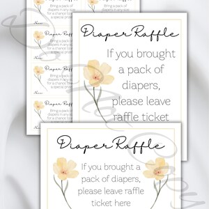 Blöjlotter och skyltpaket, direktnedladdning babyshower-strössel neutral gul blomma - utskrivbar