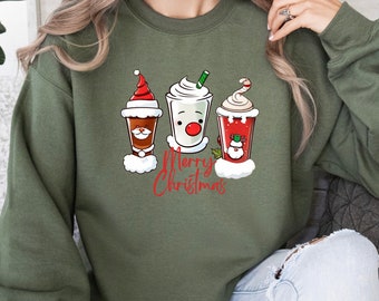 Christmas Coffee Sweatshirt, Christmas Sweatshirt, Christmas Shirt, Coffee Lover Gift Worker Winter Christmas Snowman Latte Coffee Lover