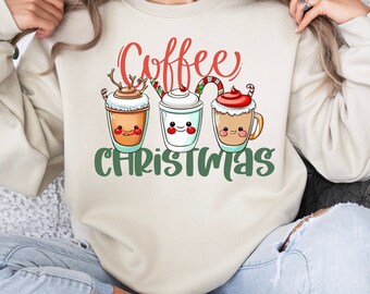 Christmas Coffee Sweatshirt, Christmas Sweatshirt, Christmas Shirt, Coffee Lover Gift Worker Winter Christmas Snowman Latte Coffee Lover