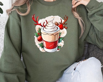 Christmas Coffee Sweatshirt, Christmas Sweatshirt, Christmas Shirt, Coffee Lover Gift Worker Winter Christmas Snowman Latte Coffee Lover