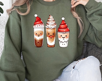 Christmas Coffee Sweatshirt, Christmas Sweatshirt, Christmas Shirt, Coffee Lover Gift Worker Winter Christmas Snowman Latte Coffee Lover