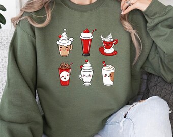Christmas Coffee Sweatshirt, Christmas Sweatshirt, Christmas Shirt, Coffee Lover Gift Worker Winter Christmas Snowman Latte Coffee Lover