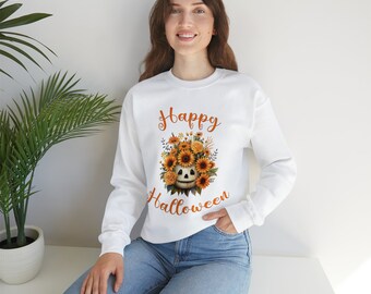 Happy Halloween Sweatshirt | Mom Halloween Costume | Oversized Sweater | Pumpkin Patch Sweatshirt | Fall Sunflower Top | Spooky Season Shirt