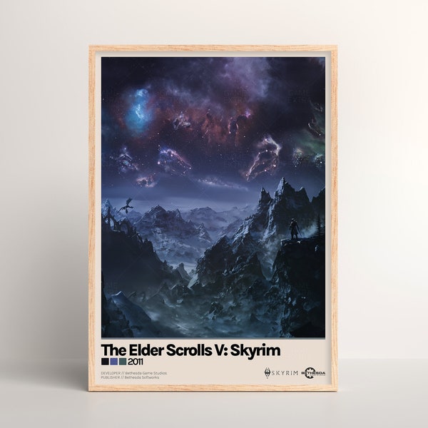 Skyrim Poster [ Light & Dark Mode | Minimalist | Physical Print | Video Game Wall Art | Poster Print Gift | Wall Poster | PC Gaming Setup ]