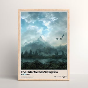 Skyrim Poster [ Light & Dark Mode | Minimalistisch | Physischer Druck | Videospiel Wandkunst | Poster Druck Geschenk | Wandposter | PC-Gaming-Einstellungen ]