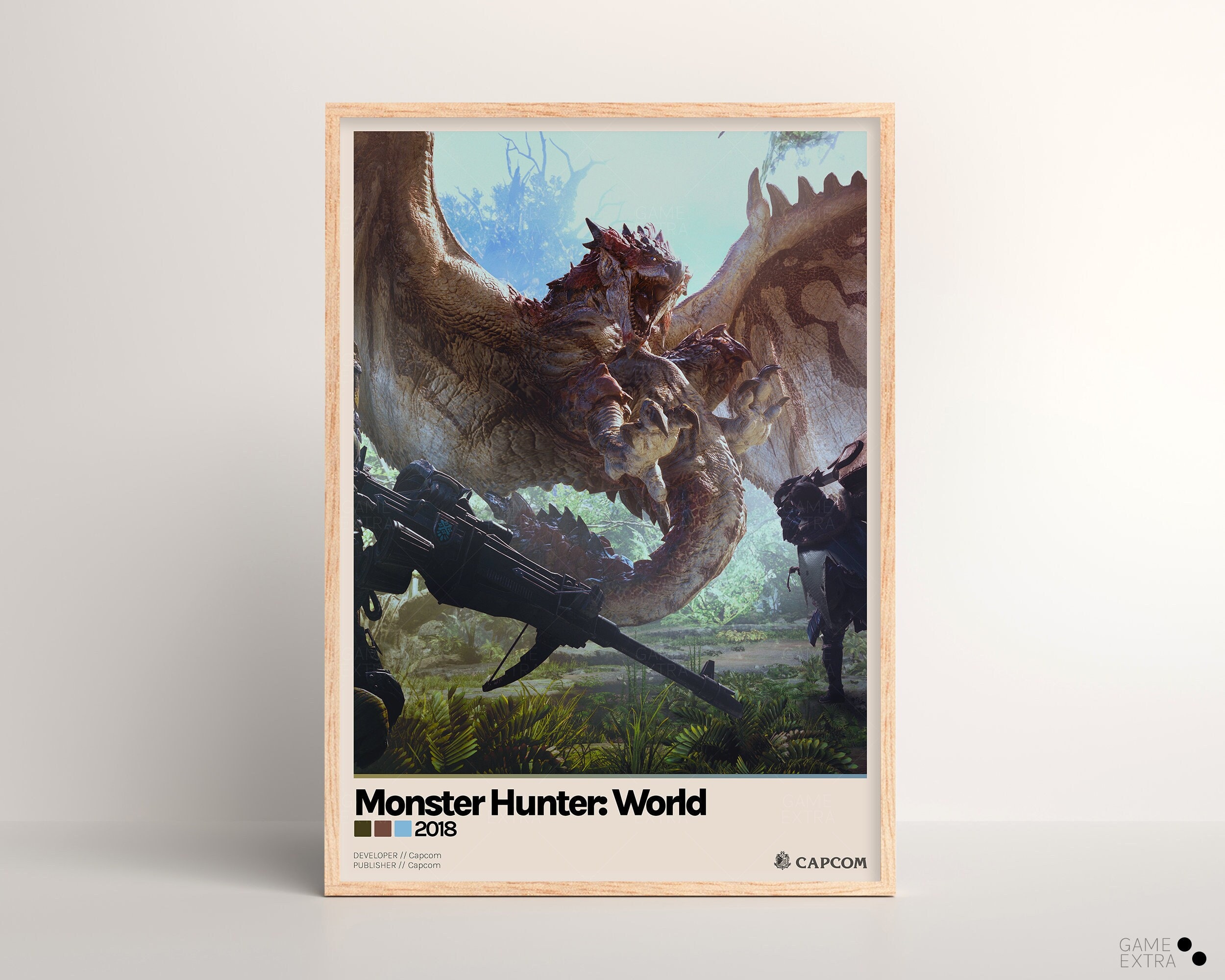 Monster Hunter: World Poster [ Light & Dark Mode | Minimalist | Physical Print | Video Game Art | Wall Print Gift | PC Gaming Setup ]