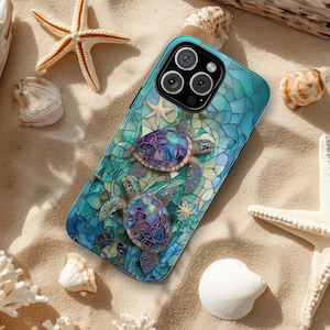 Stained Glass Sea Turtle Phone Case: Mosaic Ocean Art, Shockproof