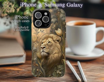 Lion Floral Art Phone Case, Matte or Glossy, iPhone & Samsung