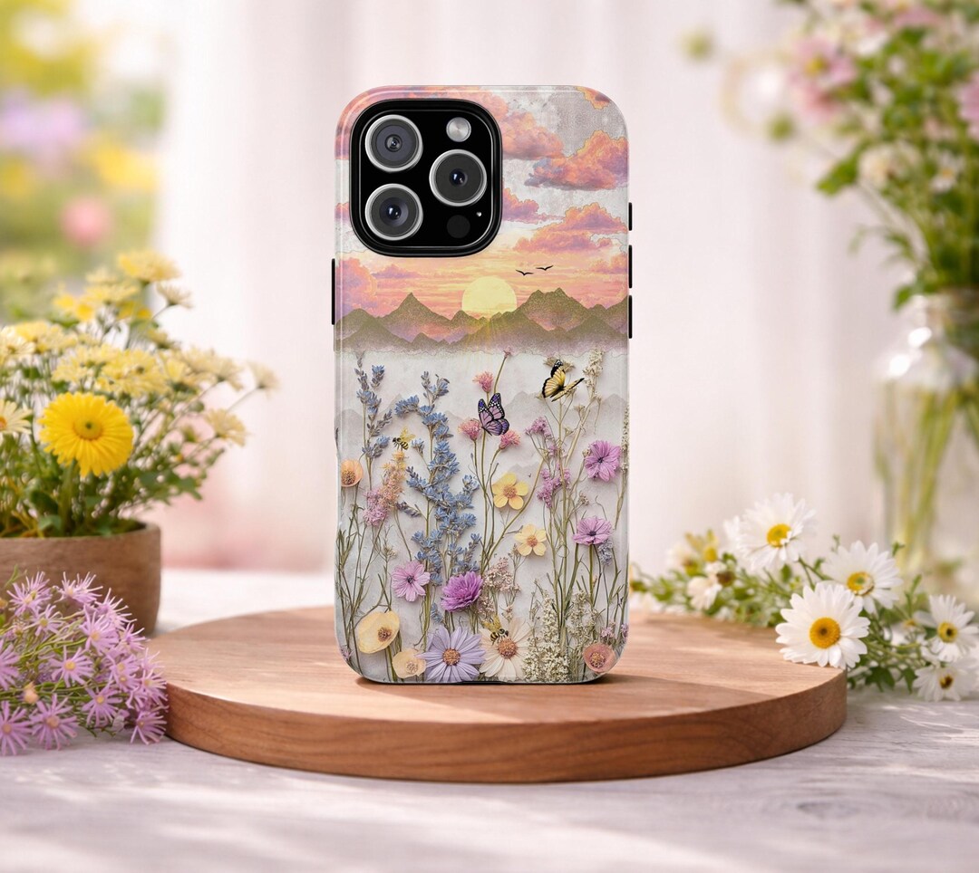Sunset Wildflower Phone Case – Mountain Landscape, Pastel - Etsy