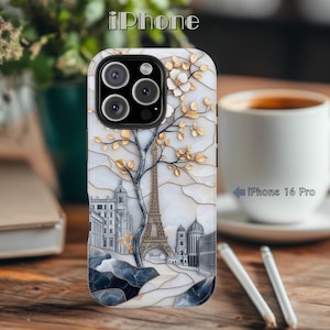 Elegant Cityscape Phone Case with Eiffel Tower, Durable Phone Cover, Floral Design, Paris-inspired Gift, Artistic Smartphone Case for iPhone