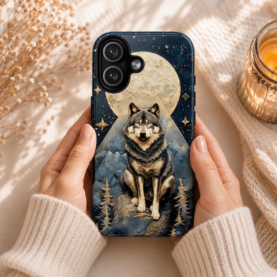 Mystical Wolf Moon Phone Case | Celestial Wildlife Art for iPhone & Samsung