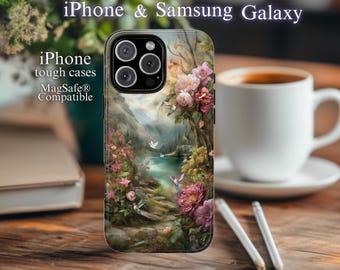 Floral Mountain Lake Phone Case: Tough, Nature-Inspired Protection