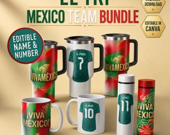 Editable Mexico Football Tumbler Wrap, Customizable Mug Template (Canva Template)
