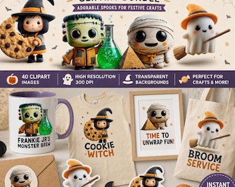 Playful Halloween Clipart Bundle: Adorable Spooks for Festive Crafts