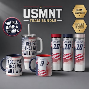 Modelo para envelopamento de copo térmico da Seleção Americana de Futebol, design personalizável da camisa da USNT (modelo em tela)