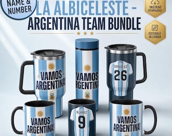Editable Argentina Football Tumbler Wrap, Custom Soccer Mug Design (Canva Template)