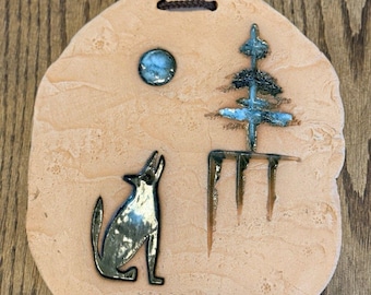 Gallery of Rich and Viv Miller Southwestern Coyote Clay Glazed Wall Plaque