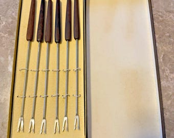 Vintage GUMPERT Fondue Forks MCM Made in Germany Wooden Handles Set of 6