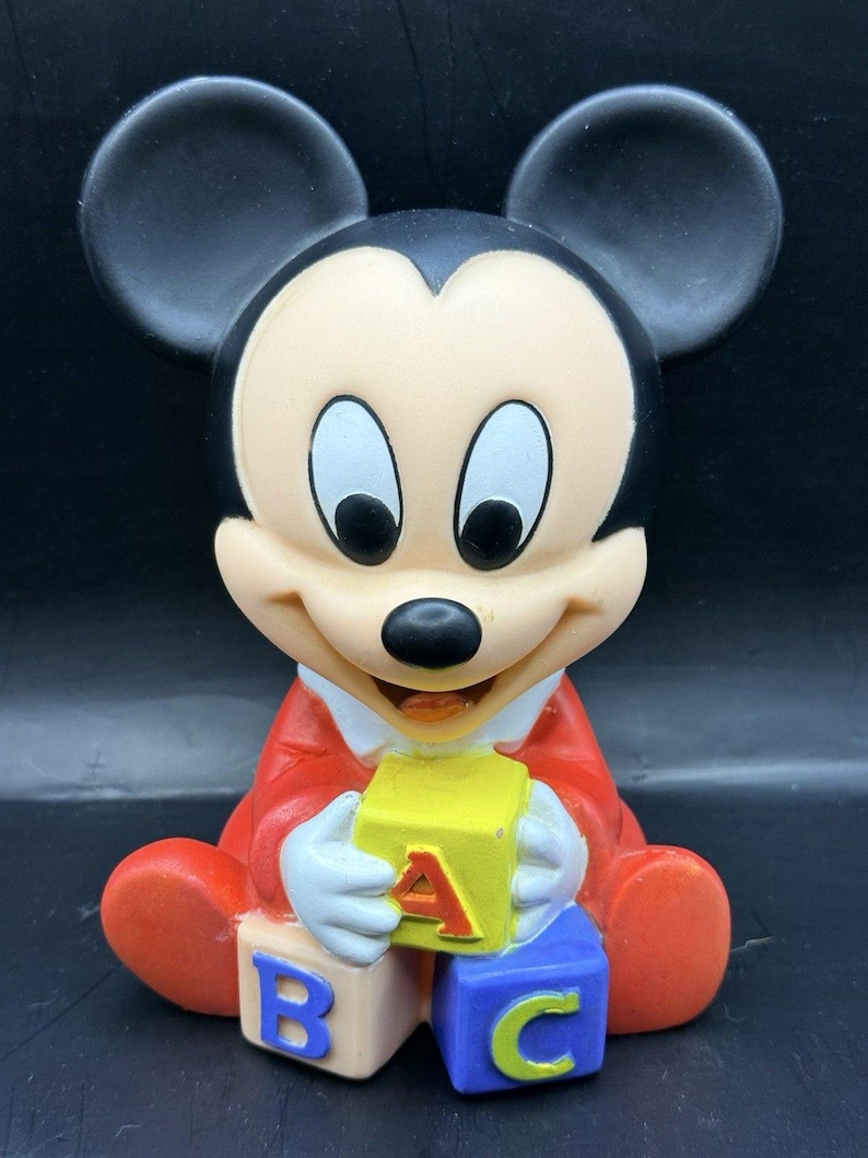 Vintage Shelcore Disney Mickey Mouse Vinyl Plastic Squeak Toy Figure image 1