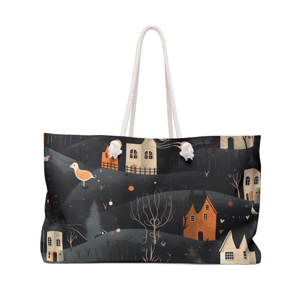 Tim Burton Inspired Goth Weekender Bag Wide Mouthed Tote With Rope Tim burton inspired goth weekender bag wide mouthed tote with rope