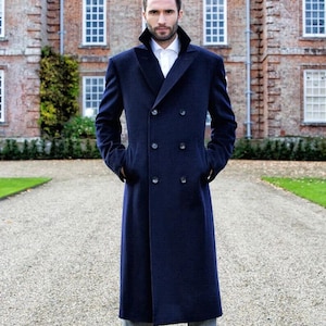 Men's Wool Double Breasted Long Coat Military Blue - Etsy