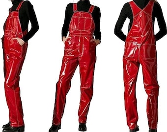 New RED Vinyl Jumpsuit Pinafore Dress Romper Jumper Play suit PVC Leather Short all USA