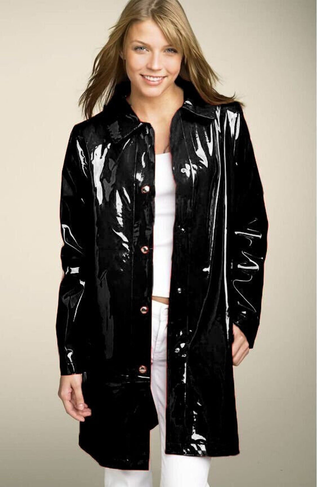 Women Rain Slicker PVC Vinyl Rain Long Coat Raincoat Waterproof Gothic