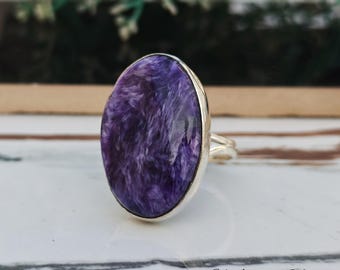 Handmade Charoite Ring: 925 Sterling Silver Gemstone Ring